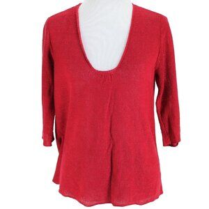 Eileen Fisher Sweater Womens Size S Red Scoop Neck Hemp Pullover 3/4 Sleeve
